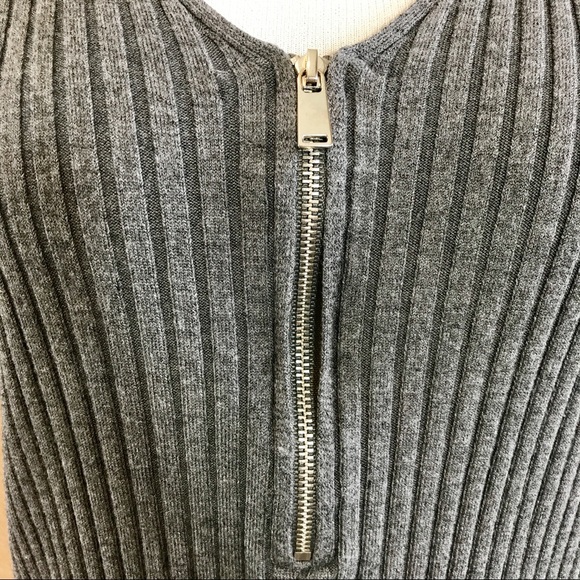 Express Zip Front Ribbed Grey Sweater - Picture 2 of 4
